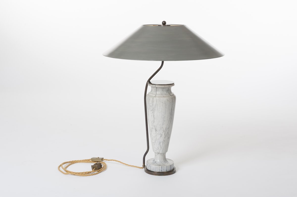 Classical Marble Table Lamp - Handpainted Gray Lampshade