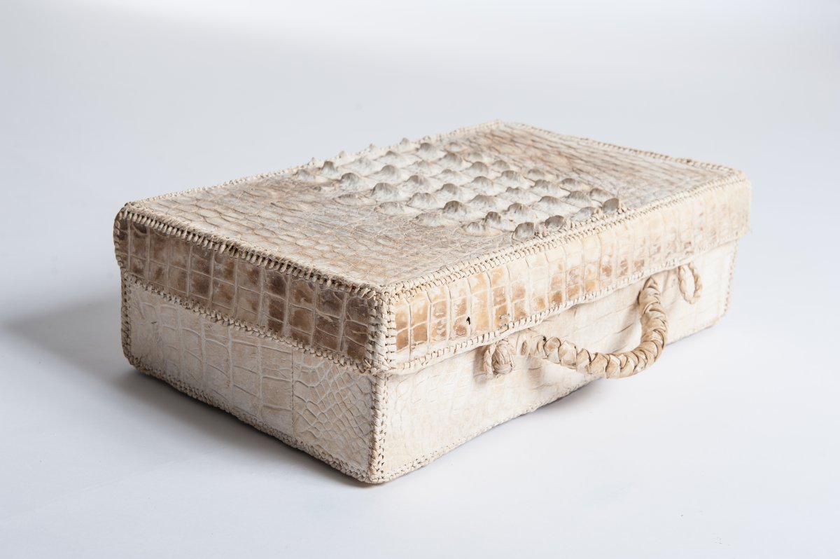 Art Déco Coffre  En Cuir De Crocodile Pique-Nique 