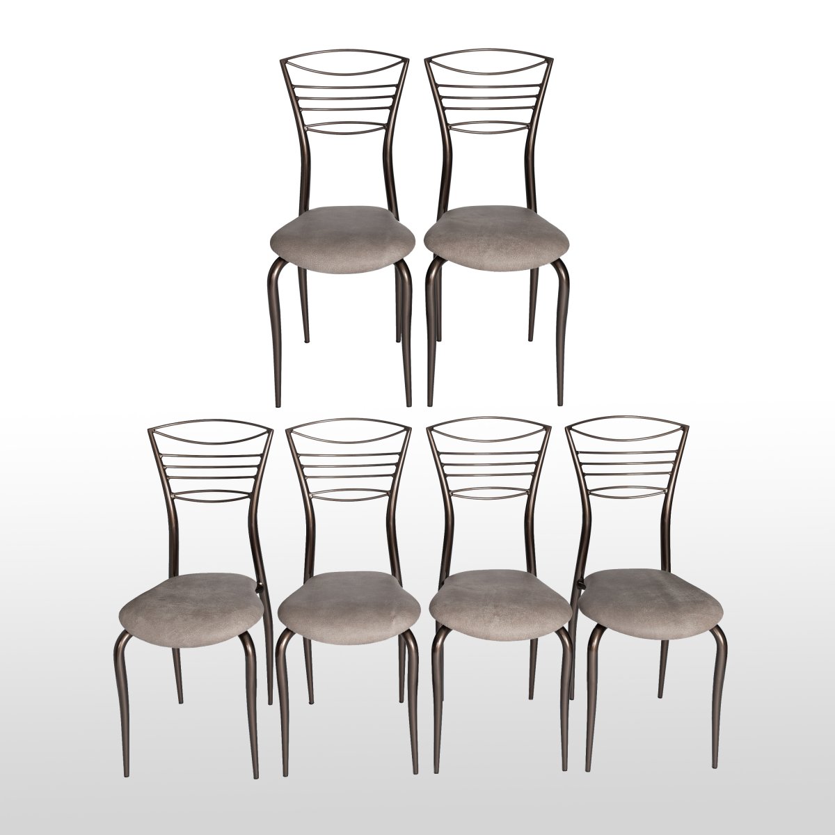 6 chaises italiennes en fer gracieuses du milieu du siècle en cuir vintage laqué couleur taupe-photo-2