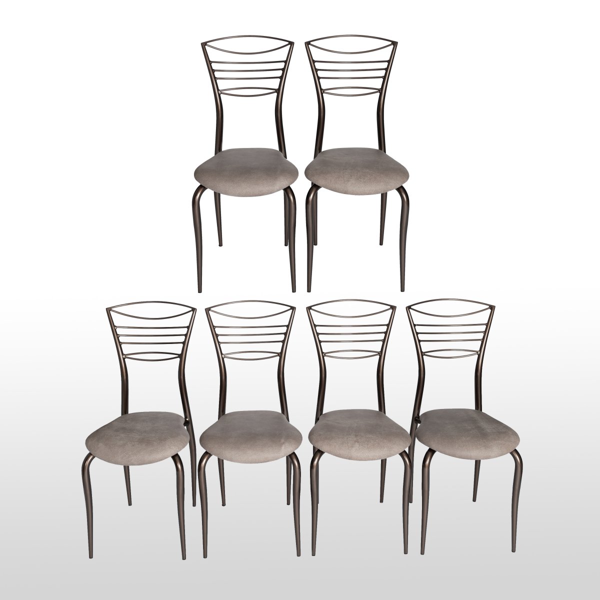6 Italian Mid-century Graceful Iron Chairs Taupe Colored Lacquer Vintage Leather-photo-2