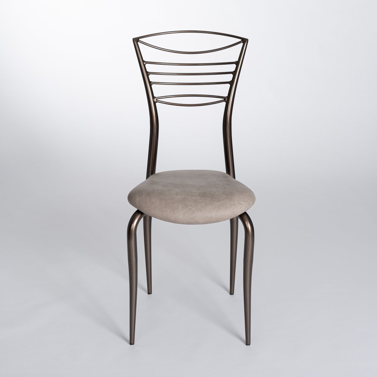 6 Italian Mid-century Graceful Iron Chairs Taupe Colored Lacquer Vintage Leather-photo-1