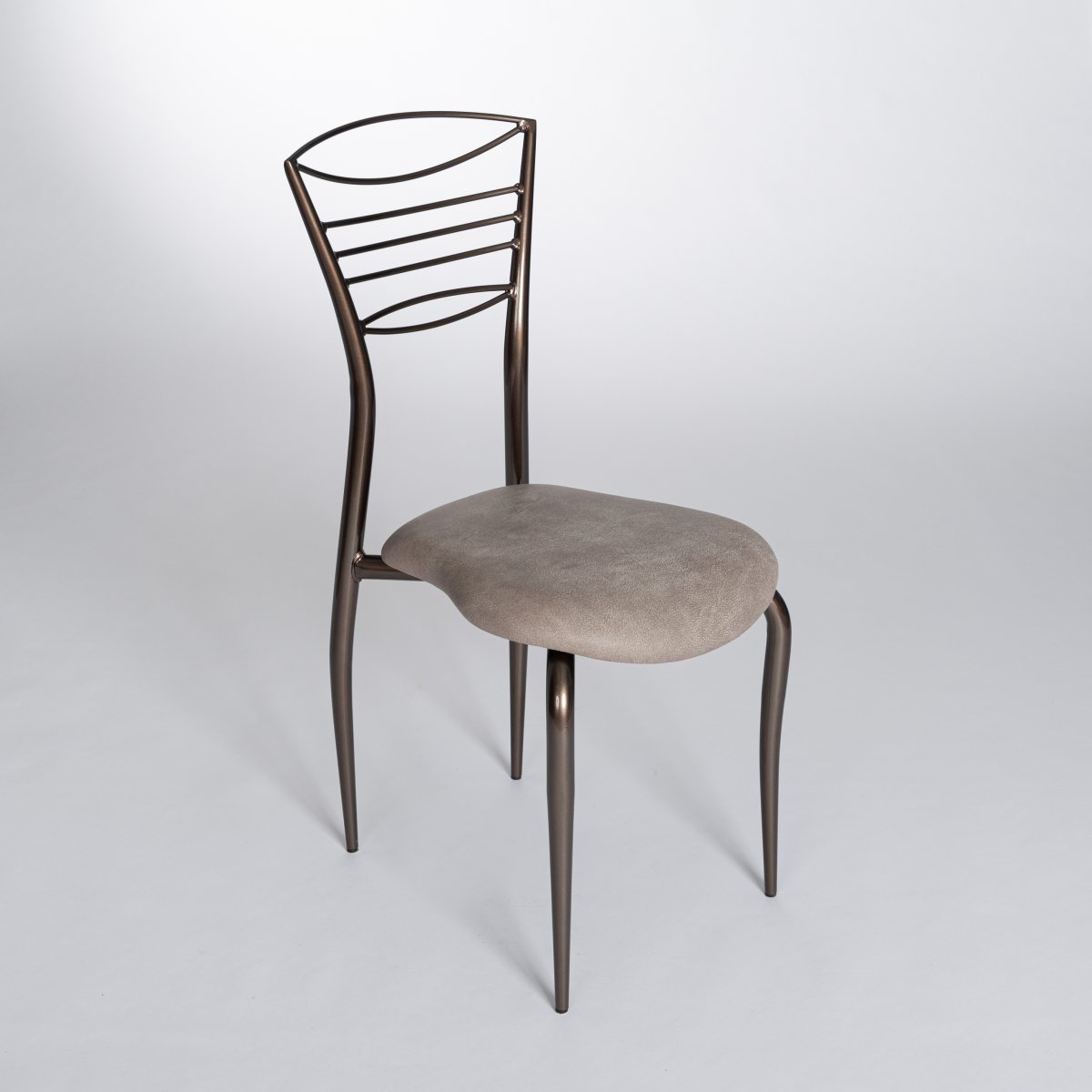6 Italian Mid-century Graceful Iron Chairs Taupe Colored Lacquer Vintage Leather-photo-3
