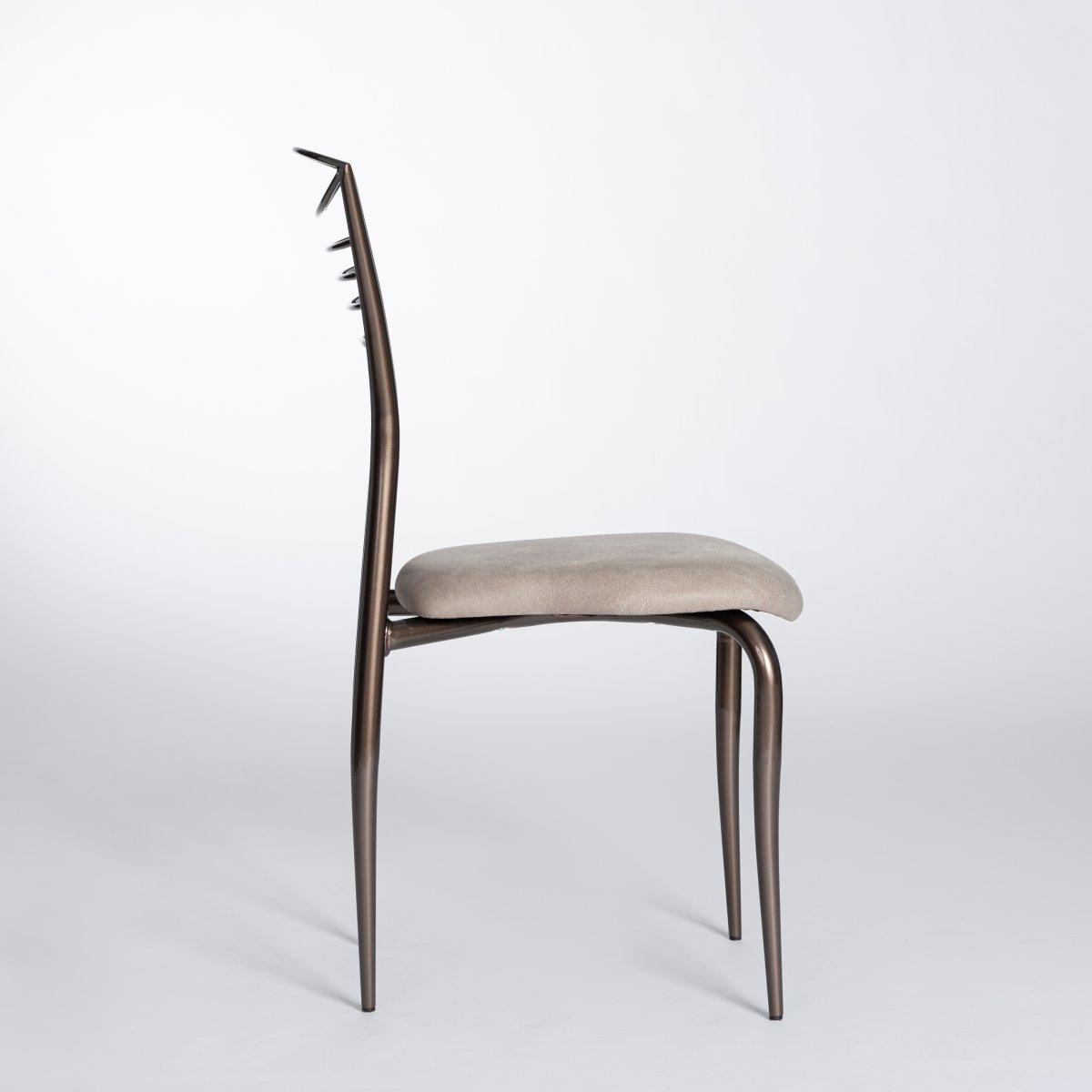 6 Italian Mid-century Graceful Iron Chairs Taupe Colored Lacquer Vintage Leather-photo-5