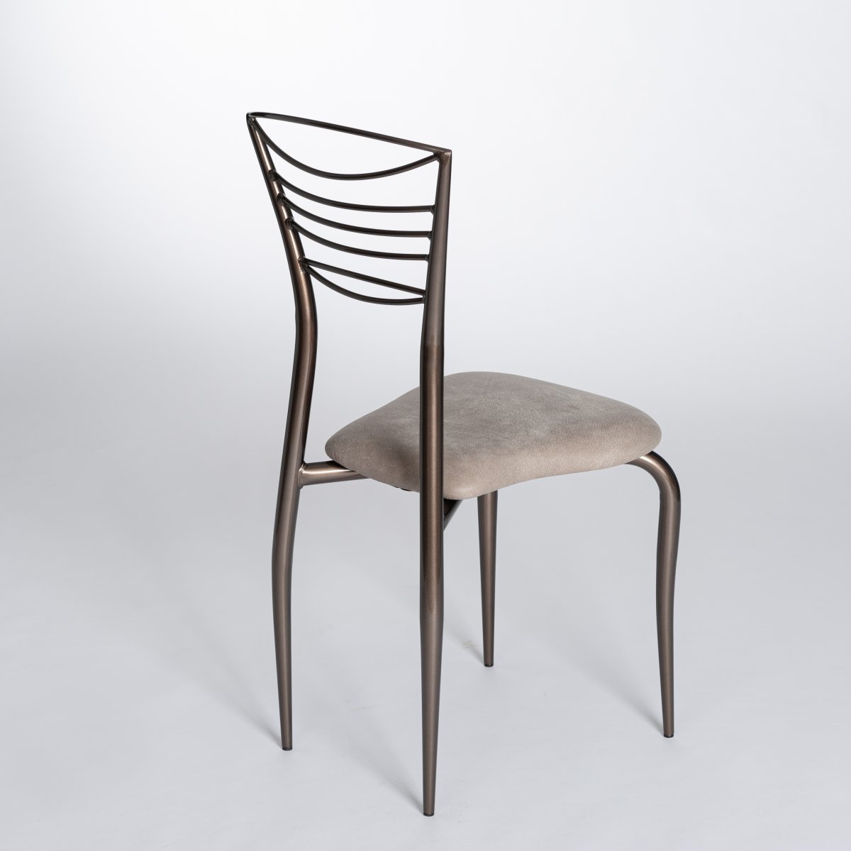 6 Italian Mid-century Graceful Iron Chairs Taupe Colored Lacquer Vintage Leather-photo-6