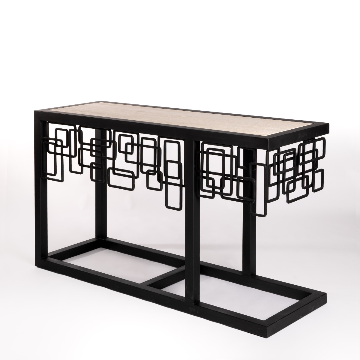 Italian Mid-century Iron/travertine Console Table Abstract-geometric Design 70s-photo-2