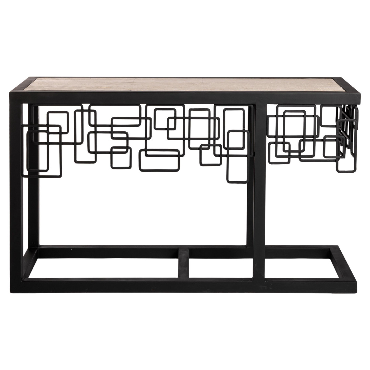Italian Mid-century Iron/travertine Console Table Abstract-geometric Design 70s