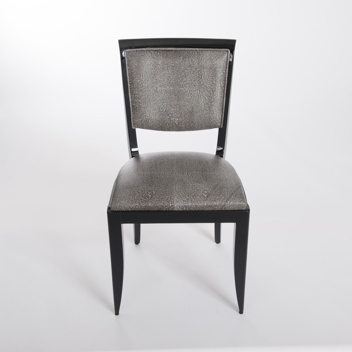 Six Black Art Deco Dining Room Chairs Black-white Raydesign Colored Leather-photo-2