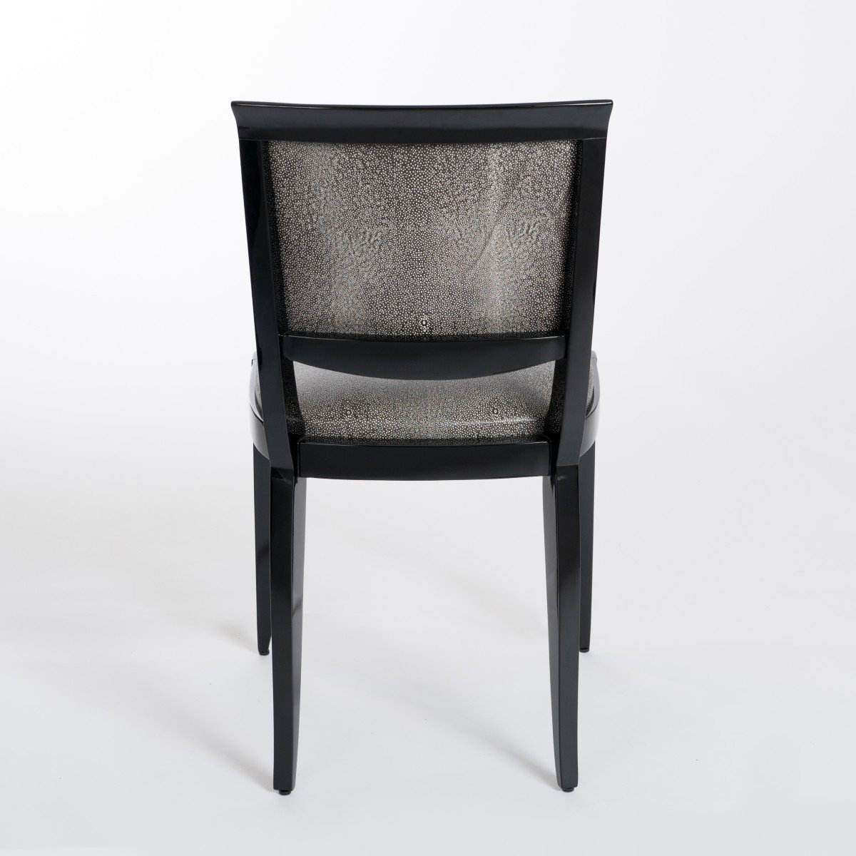 Six Black Art Deco Dining Room Chairs Black-white Raydesign Colored Leather-photo-1