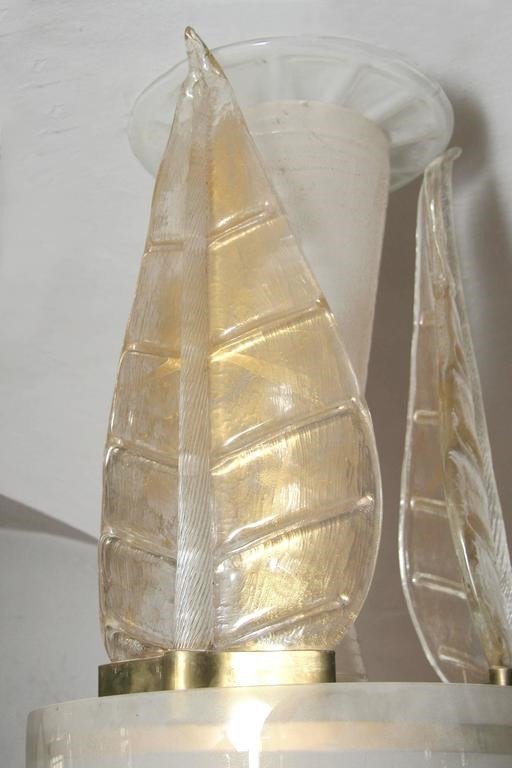 Italian Mid-century Golden Murano Glass Chandelier With Embracing Leaves -photo-2