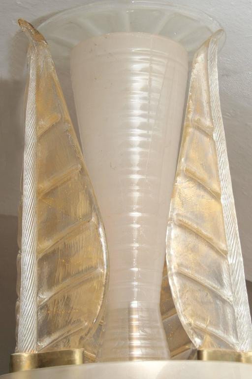 Italian Mid-century Golden Murano Glass Chandelier With Embracing Leaves -photo-3