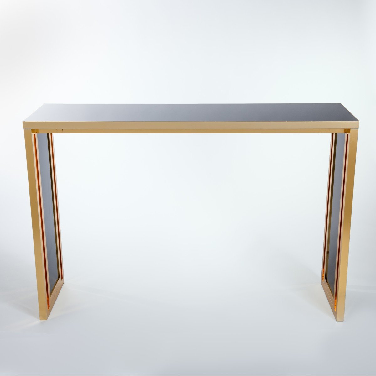 Table Console Moderne Italienne Or Et Laiton Noir Par Willy Rizzo Pour Mario Sabot-photo-1