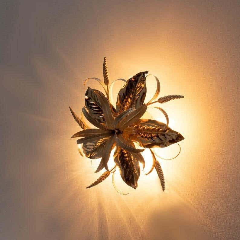 Set Of 2 Gold Plated Hans Kögl 'wheat & Leaves' Wall Sconces-photo-2