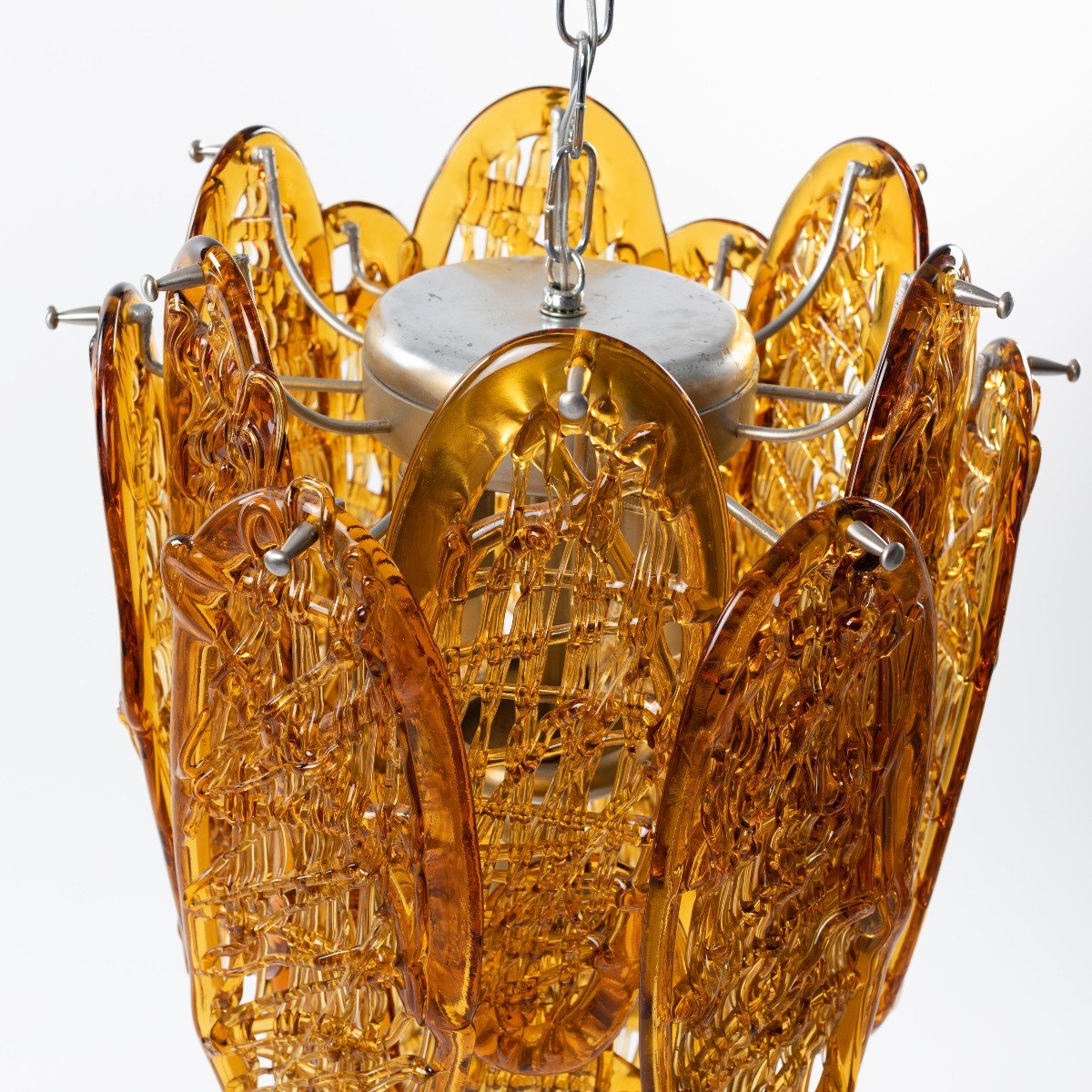  Amber Colored Mid-century Suspension Lamp From The 70s -photo-2