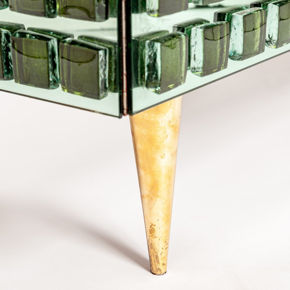 Italian Studio Made Mirrored Sideboard Emerald Green Hand Cast Opal Glass Stones-photo-4