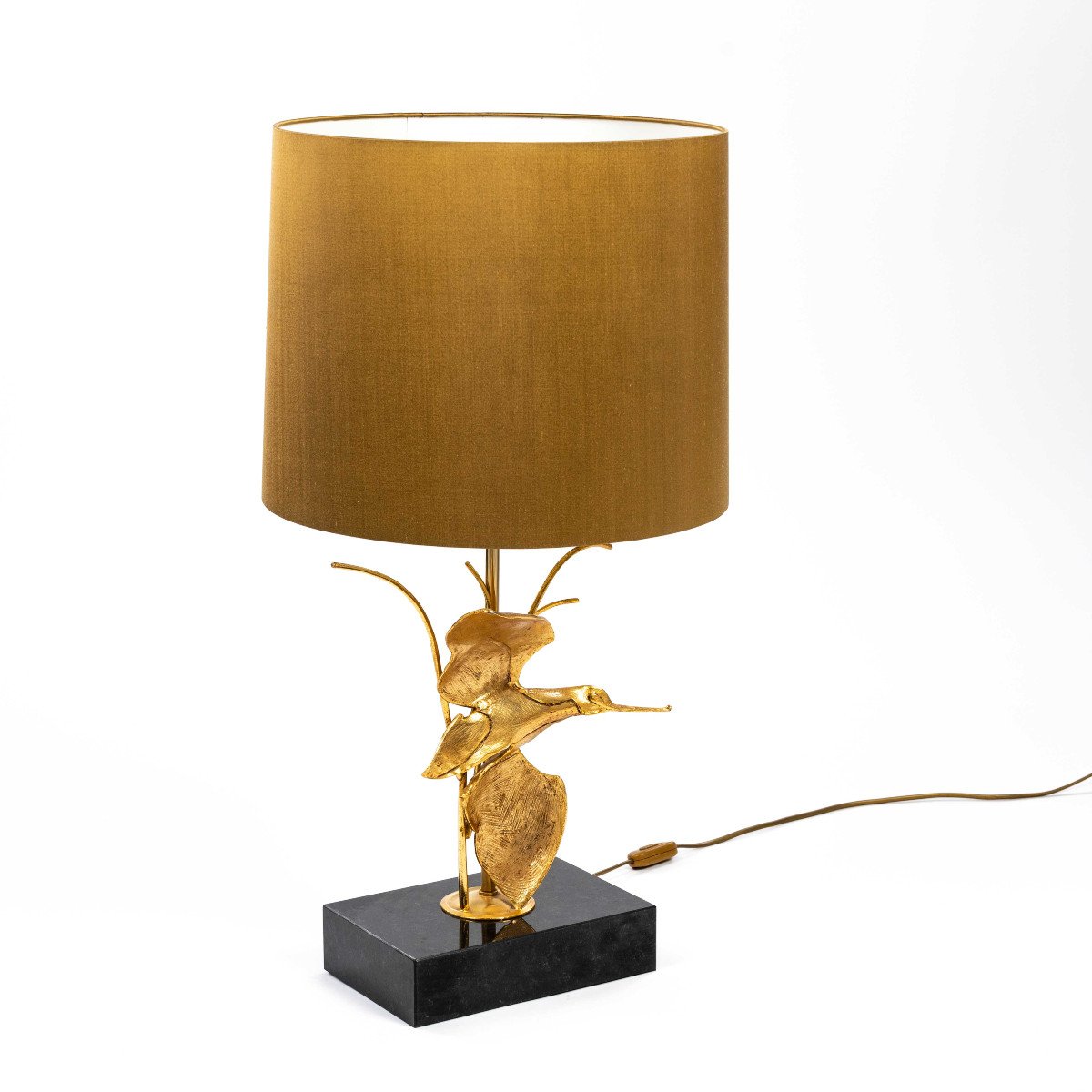 Midcentury Italian Bronze Sculptured Table Lamp By Gm Italia Bronze Colored Lamp Shade-photo-1