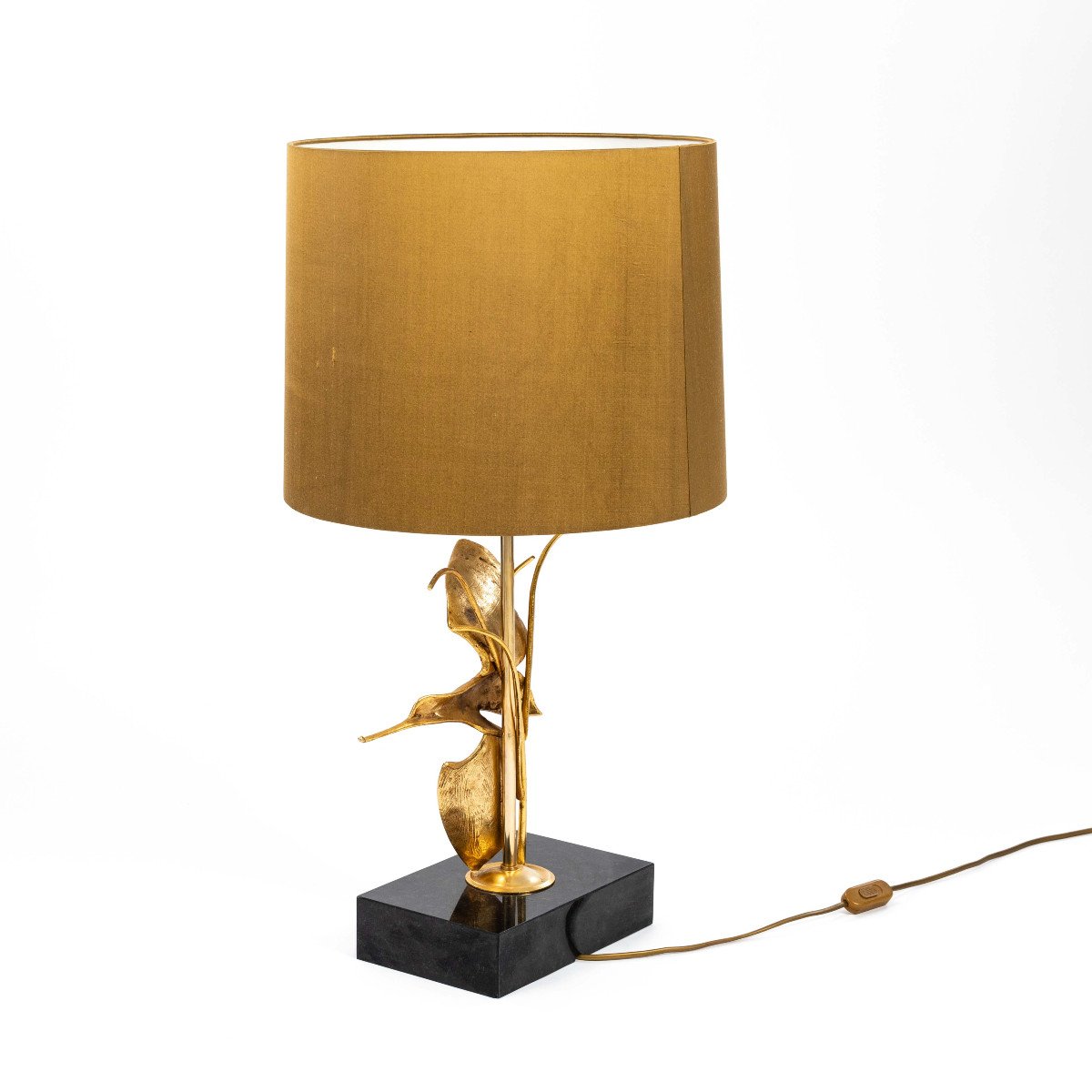 Midcentury Italian Bronze Sculptured Table Lamp By Gm Italia Bronze Colored Lamp Shade-photo-3