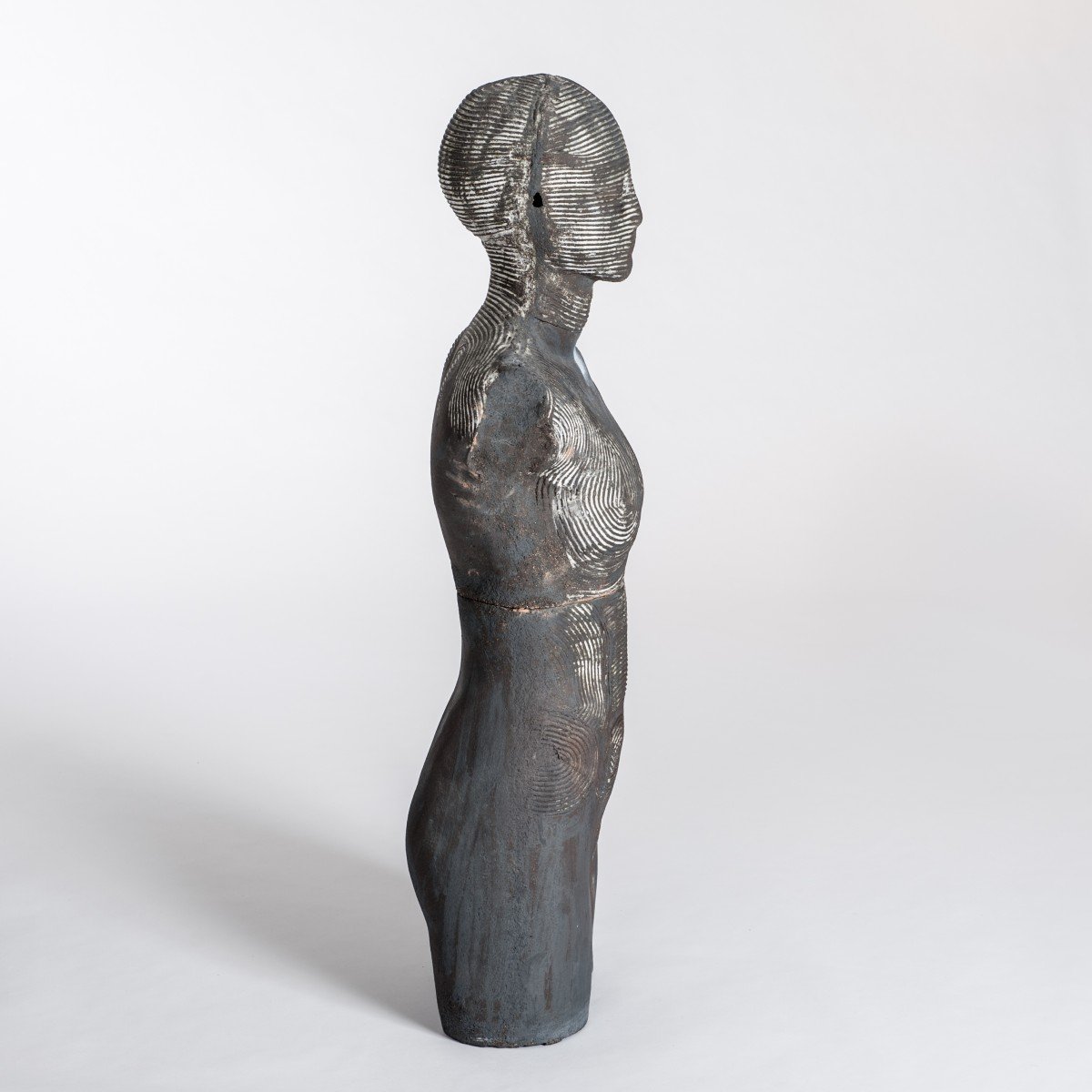Contemporary Ceramic Grey Figural Female Sculpture Or Torso By Dora Várkonyi-photo-1