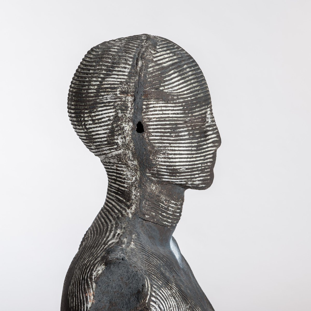 Contemporary Ceramic Grey Figural Female Sculpture Or Torso By Dora Várkonyi-photo-2