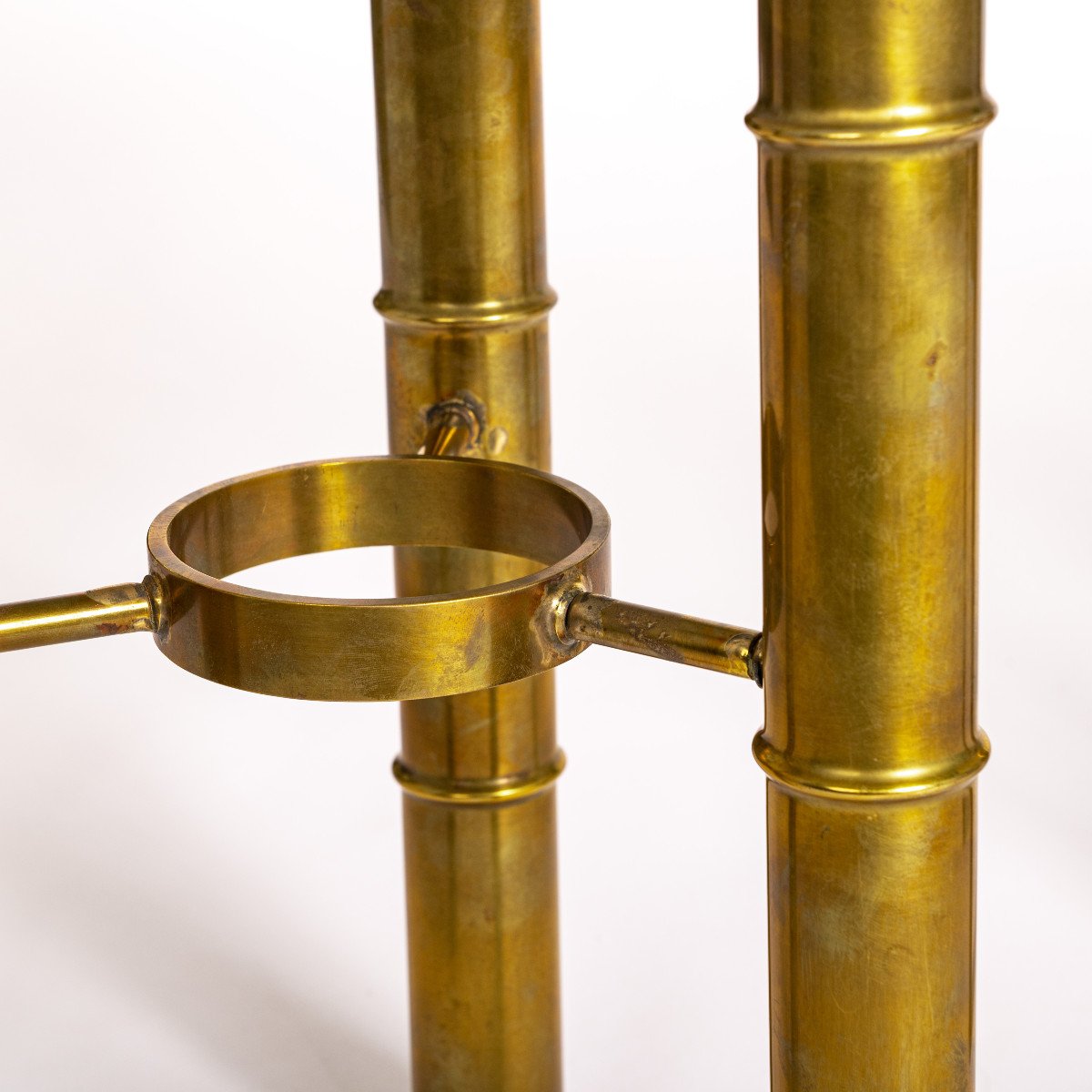 Paire Tables d'Appoint Mid-Century Laiton Bambou Design Plateau Marbre Blanc Années 70-photo-1