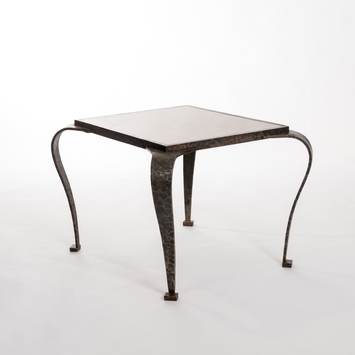 Italian Art Déco Side Table Solid Iron With Marble Top Attributed To V. Ducrot-photo-2