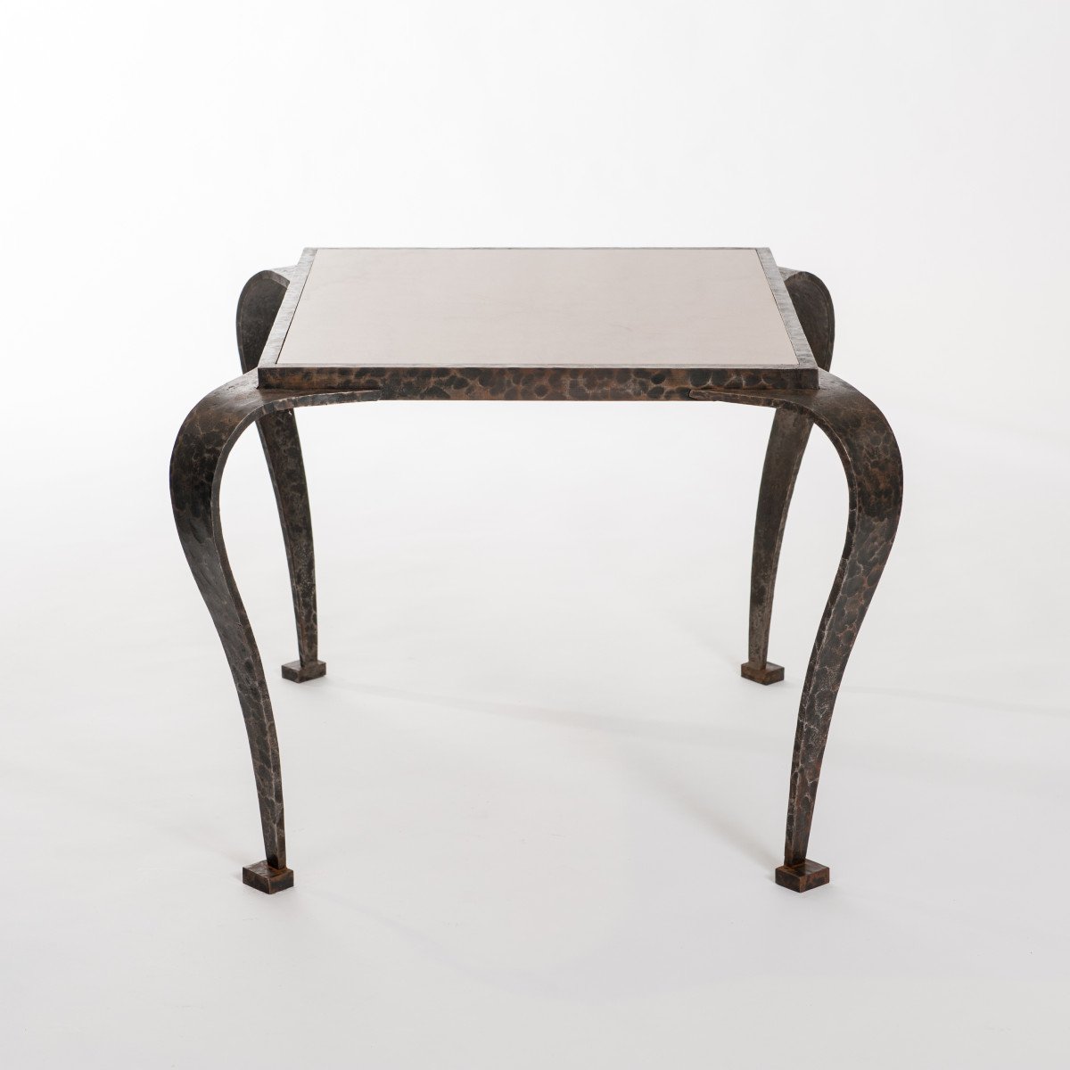 Italian Art Déco Side Table Solid Iron With Marble Top Attributed To V. Ducrot-photo-2
