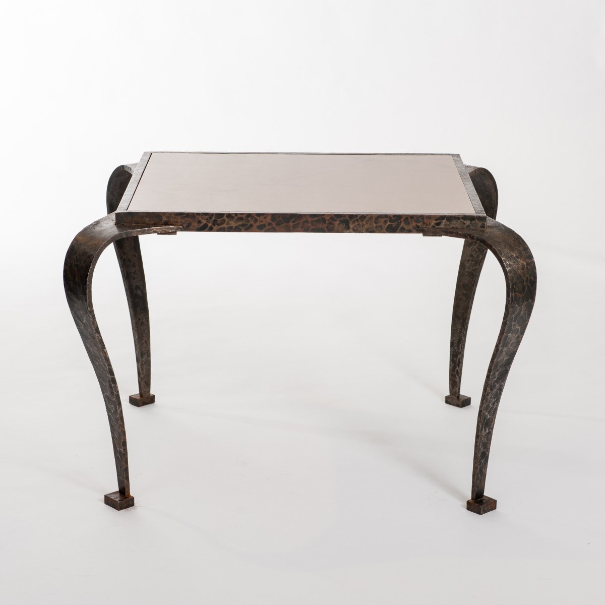 Table d'appoint Art Déco italienne en fer massif avec plateau en marbre Attribuée à V. Ducro-photo-3