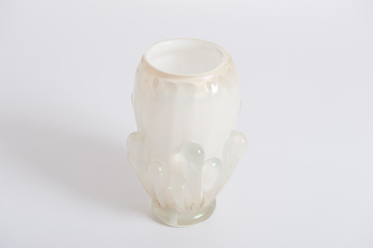 Pair Of Mid-century Italian Golden-white Murano Glass Vases By Constantini 1980s-photo-4