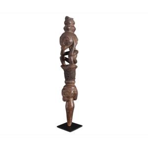 Sculpture africaine tribale en bois du milieu du siècle Bâton de commando RDC Luba 1960s