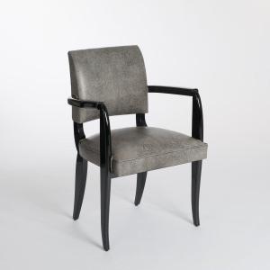 Chaise de bureau / Fauteuil Art Déco français Noir - Blanc Raydesign Cuir coloré