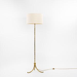 French Mid-century Bronze Faux Bamboo Floor Lamp By Maison Baguès, 1960s