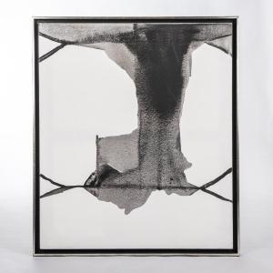 Peinture abstraite en acrylique sur toile en noir-gris-blanc par Guillermo Aritza 1991