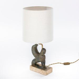 Figurative Ceramic Table Lamp On Stone By Le Dauphin 1960s