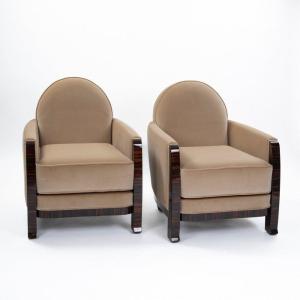 Pair Of Elegant Art Déco Armchairs In Macassar Wood 1930s