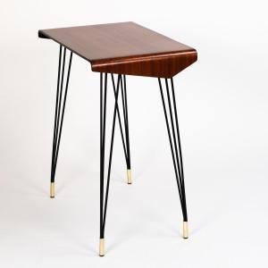 Italian Mid-century Mahogany Desk - Console - Table Iron Legs, Brass Caps 1960s