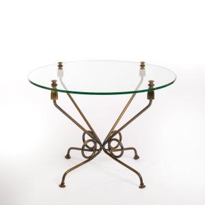Italian Mid-century Coffeetable Brass Plated Iron Base And Glass Top, 1950s