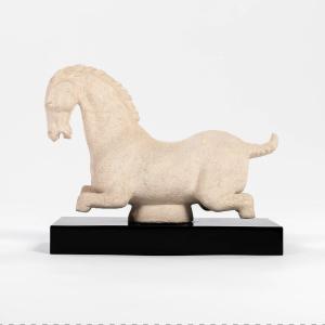 Italian Mid-century Offhwite Colored Bitossi Ceramic Horse By Aldo Londi 1960s