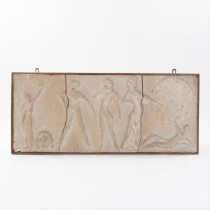 Italian Mid-century Sculptural-figurative Sandstone Wall Pannel Signed 1950s 