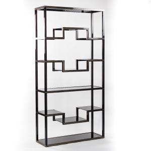 French Black Lacquered & Brass Shelf  By Pierre Vandel, 1970s