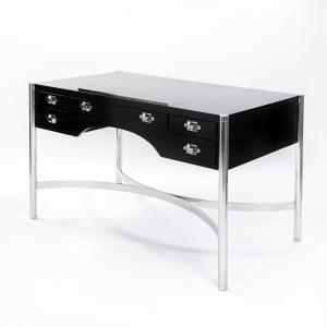 Italian Desk Black Lacquer And Stainless Steel By Studiodada, 1970s
