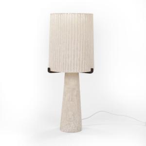 Mid-century Alabaster Table Lamp With A Carved, Strict-geometric Face, 1960s