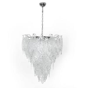 Lustre italien en verre de Murano à 8 niveaux, en nickel transparent, au design abstrait