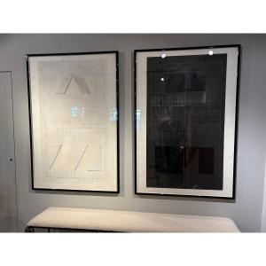 A Pair Of Large Black-and-white Etchings By Walter Valentini, Italy, 1980s
