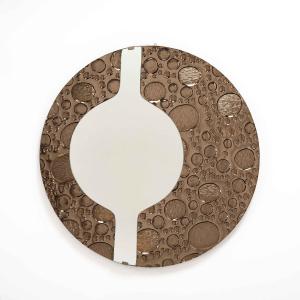 Mid-century Italian Sculptural Mirror, Colored In Taupe, Signed, 1960s