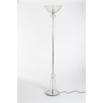 Gracieux lampadaire italien du milieu du siècle en verre de Murano transparent, années 1960