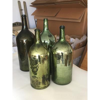 Set Of 4 Green Bottles From Portugal