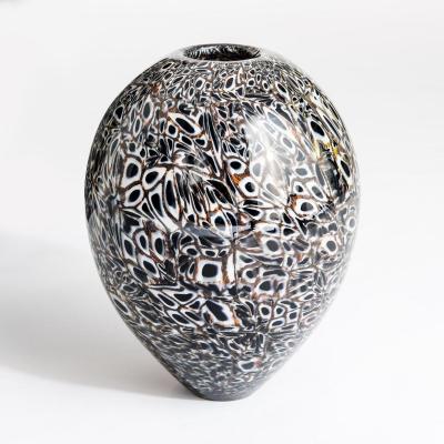 Modern Italian Murrine Murano Glass Vase In Black-white-brown By Paolo Crepax