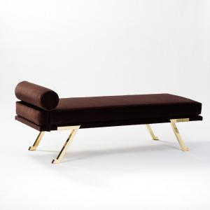 Italian Midcentury Daybed / Sofa With Brass Legs / Chocolate Brown Velvet 1970s