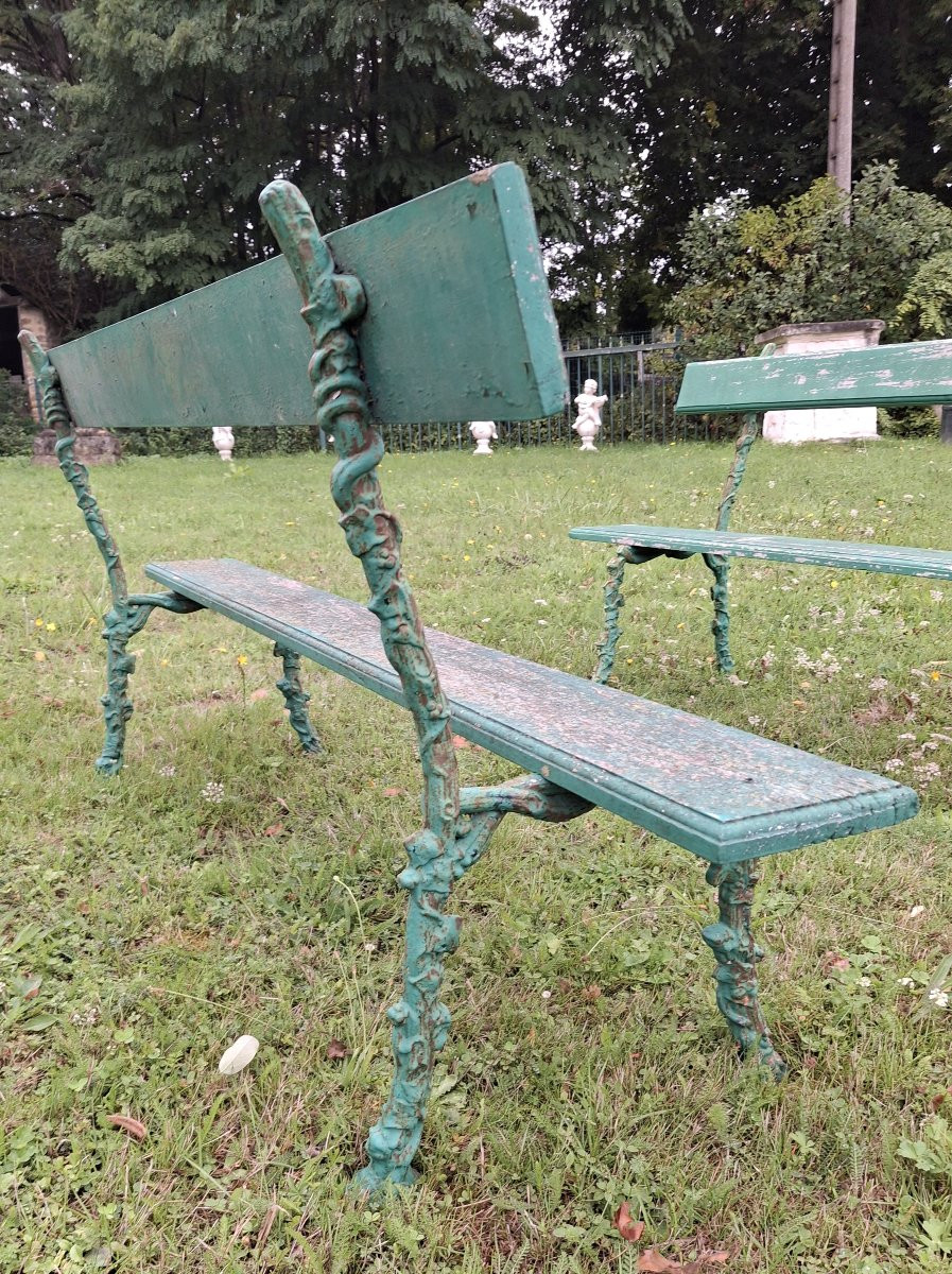 Paire de Bancs de jardin -  pieds en fonte décors végétal-photo-2
