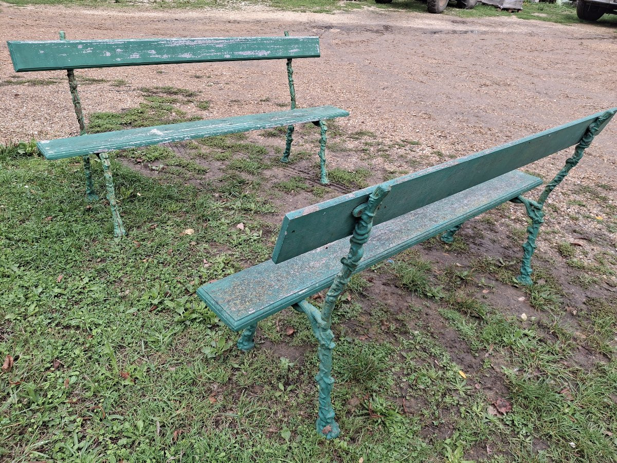 Paire de Bancs de jardin -  pieds en fonte décors végétal-photo-3