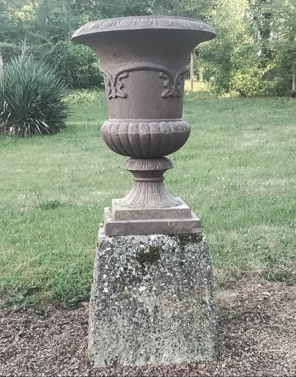 Cast-iron Vase On Stone Base